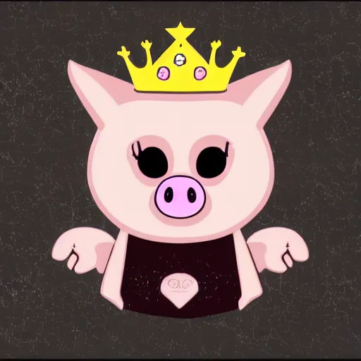 Image similar to dark art grunge cartoon vector sketch of a little piggy with a crown by - mrrevenge instagram, loony toons style, horror theme, detailed, elegant, intricate