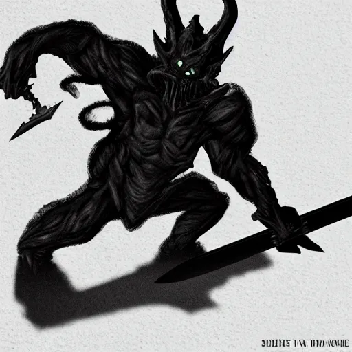 Prompt: nightmare shadow creature holding sword