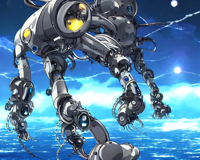 Prompt: beautiful picture of a robot octopus, mining an asteroid, anime style, art by Hajime Katoki, trending on artstation