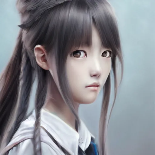 Image similar to ultra-detailed, amazing details, grayish palette, HD semirealistic anime CG concept art digital painting of a Japanese schoolgirl, by a Chinese artist at ArtStation, by Huang Guangjian, Fenghua Zhong, Ruan Jia, Xin Jin and Wei Chang. Realistic artwork of a Chinese videogame, gentle an harmonic colors.