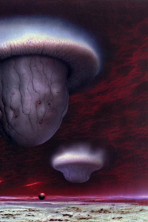 Image similar to terrifying storm clouds over alien planet by thomas ligotti and wayne barlowe