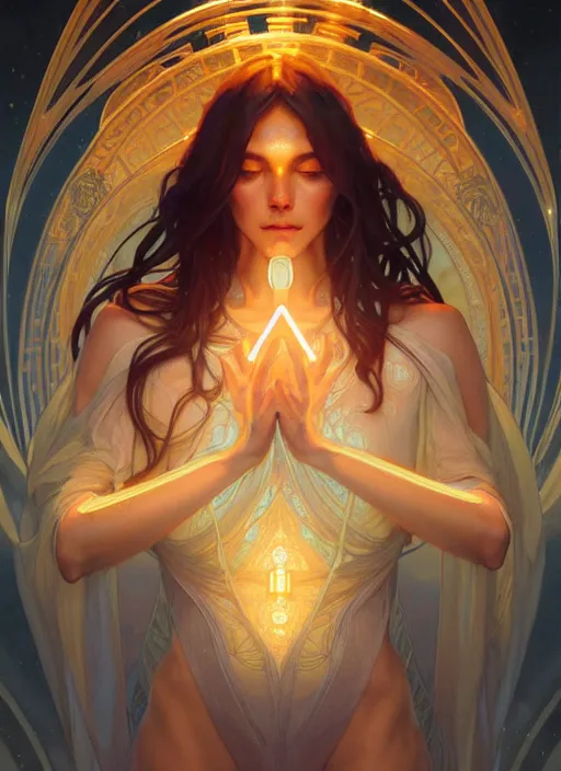 Image similar to symmetry!! water, glowing lights!! intricate elegant, highly detailed, digital painting, artstation, concept art, smooth, sharp focus, illustration, art by artgerm and greg rutkowski and alphonse mucha