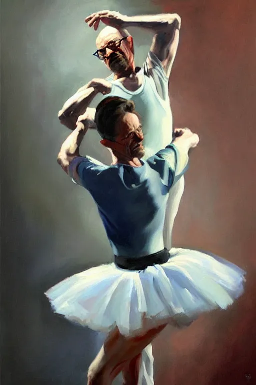 Image similar to beautiful oil painting of walter white as a ballerina by by greg manchess