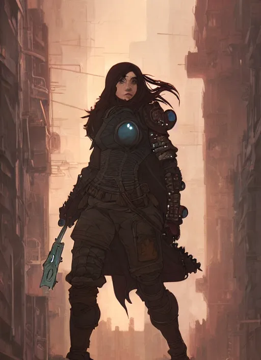 Image similar to strong female cyberpunk rogue in rugged armor and cloak, path traced, highly detailed, high quality, digital painting, by studio ghibli and alphonse mucha, leesha hannigan, makoto shinkai, disney