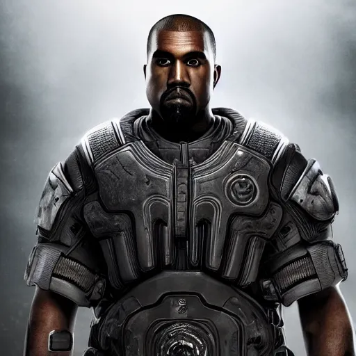 Prompt: Portrait of Kanye West in Gears of War, splash art, movie still, cinematic lighting, dramatic, octane render, long lens, shallow depth of field, bokeh, anamorphic lens flare, 8k, hyper detailed, 35mm film grain