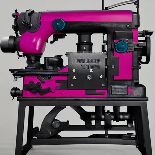 Image similar to complex and detailed industrial machine. Dark teal and magenta.