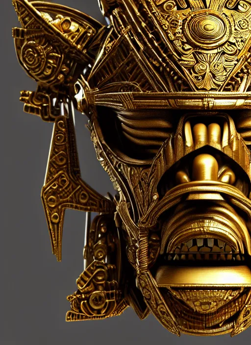 Image similar to intricate sculpture of an aztec warrior, ulta high detail, subtle gold accents, sculpted by craig mullins, yoji shinkawa, trending on artstation, hyper detailed, insane details, intricate, ornate, elegant, luxury, dramatic lighting, cgsociety, art, octane render, weta digital, micro details, 3 d sculpture, structure, ray trace 4 k