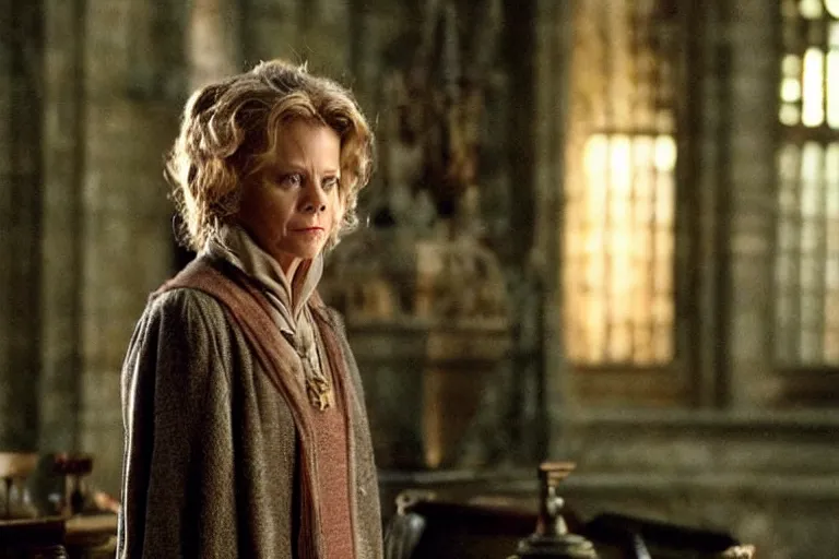 Prompt: film still Meg Ryan as Minerva McGonagall in Harry Potter movie
