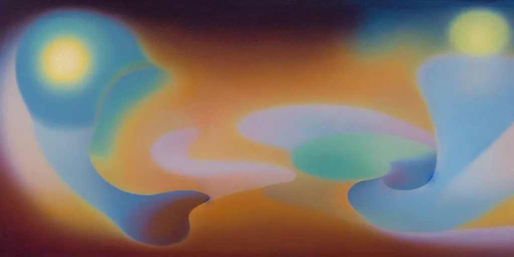 Image similar to the inner structure of quantum reality waves. Oil on canvas. Modern painting. Agnes Pelton. Zao Wou-ki. Dali.