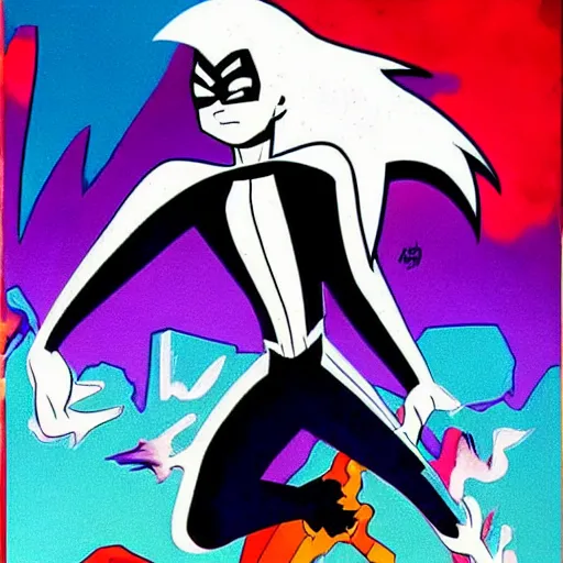 Image similar to danny phantom by frank miller, 8 0's airbrushed comic book art, in the style of frank miller, gritty dark graphic novel