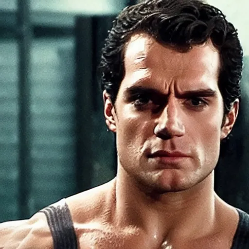 Prompt: henry cavill as the terminator, movie scene