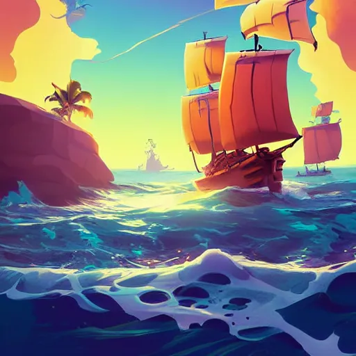 Image similar to painting treasure on sea of thieves game smooth median photoshop filter cutout vector, behance hd by jesper ejsing, by rhads, makoto shinkai and lois van baarle, ilya kuvshinov, rossdraws global illumination