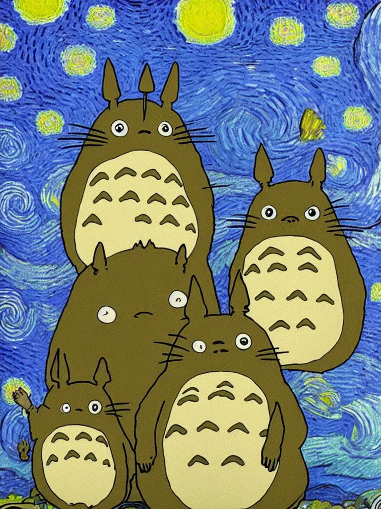 Prompt: “Totoro by Vincent Van Gogh”