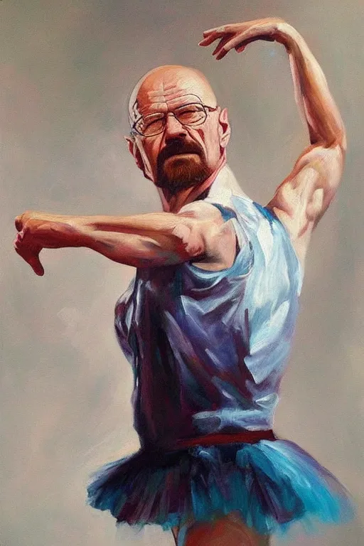 Image similar to beautiful oil painting of walter white in a ballerina outift