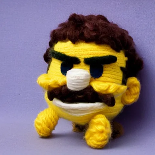 Image similar to a doll of wario made out of yarn