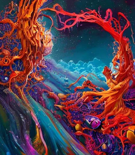 Image similar to Cosmic mess by Alex Pardee and Nekro and Petros Afshar, and James McDermott,unstirred paint, vivid color, cgsociety 4K