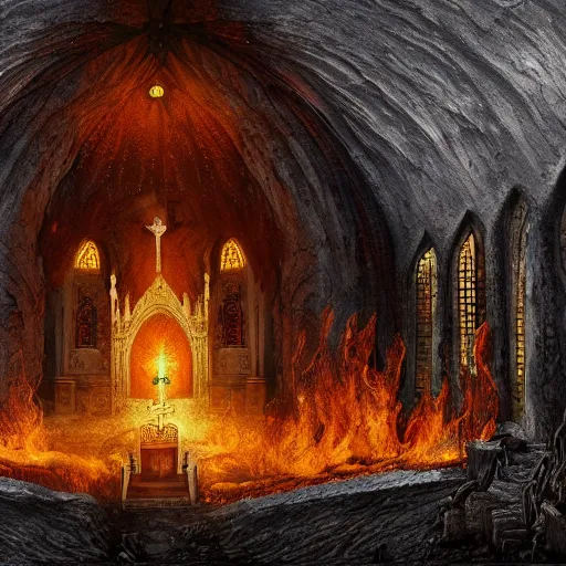Prompt: church in hell, 8k, ultra detailed