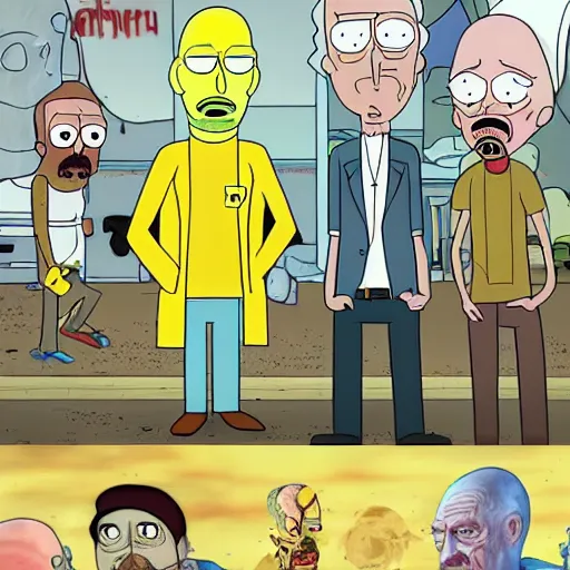 Image similar to breaking bad crossover with rick and morty, deviantart