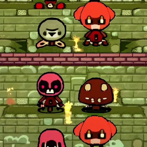 Image similar to animal crossing character in the binding of isaac, drawn in the style of the binding of isaac, bloody, cult of the lamb,, retro indie, indie game