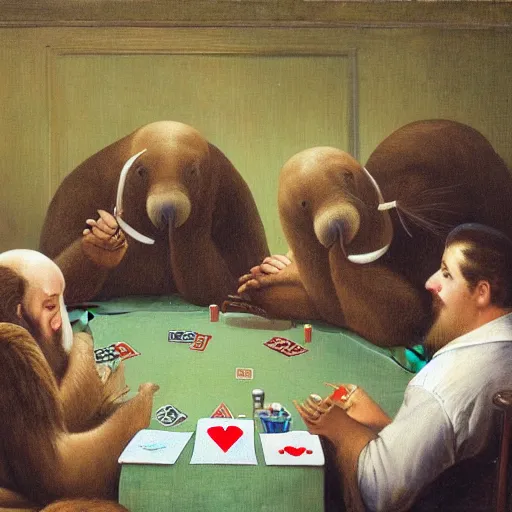 Prompt: walruses playing poker by cassius marcellus coolidge