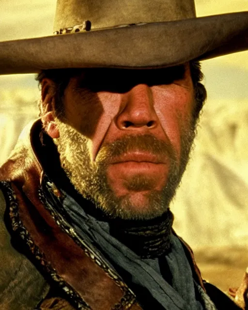 Image similar to film still close up shot of ron perlman in the movie a fistful of dollars. photographic, photography