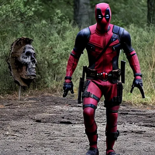 Image similar to deadpool in the walking dead 4 k detailed super realistic