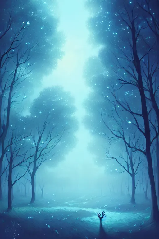 Image similar to A beautiful ultra detailed matte painting Moonlight woods near the water puffy clouds in sky vivid colors, by Cyril Rolando, David Wiesner, unreal engine, featured on artstation