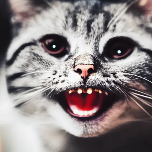 Prompt: a close up picture of a grinning cat, DSLR photography