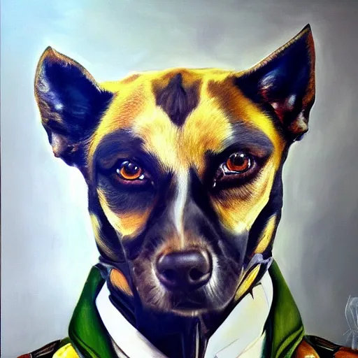 Prompt: a realistic painting by Raffaello Sanzi depicting the Kamen Rider Dog in the Renaissance,smooth,Sharp focus, trending on Artstation.