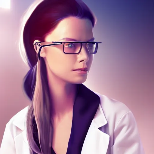 Image similar to nice scientist girl in lab coat, slim, digital art, photorealism, character design, hd, 4k,