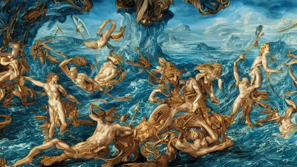 Image similar to epic masterpiece of Oceanus begetting Oceanus mythological, detailed and intricate