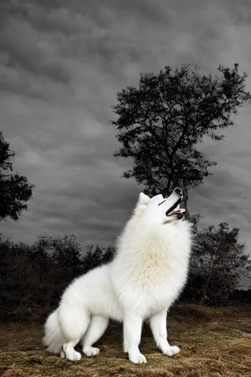 Image similar to a Samoyed Howling at the Universe