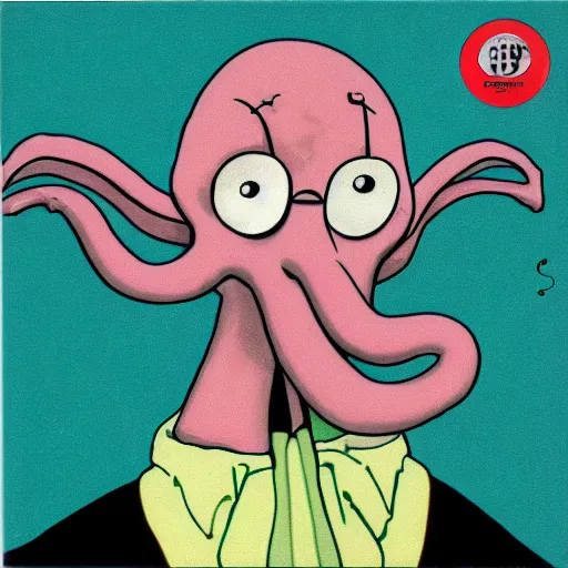 Image similar to hyper realistic squidward photograph, blue note album cover