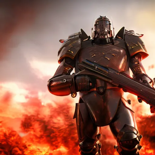 Prompt: Cinematic shot of Stalin Doomslayer in armor, hd 4k, AAA game, octane render