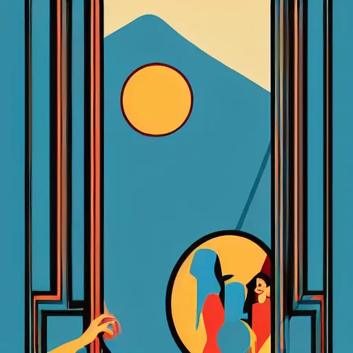 Prompt: a painting beautiful window open, digital illustration, art deco style art print, a ultrafine detailed painting by aguilera reyes, behance contest winner, vintage, native art, trend in behance hd, 2 d game art, detailed painting