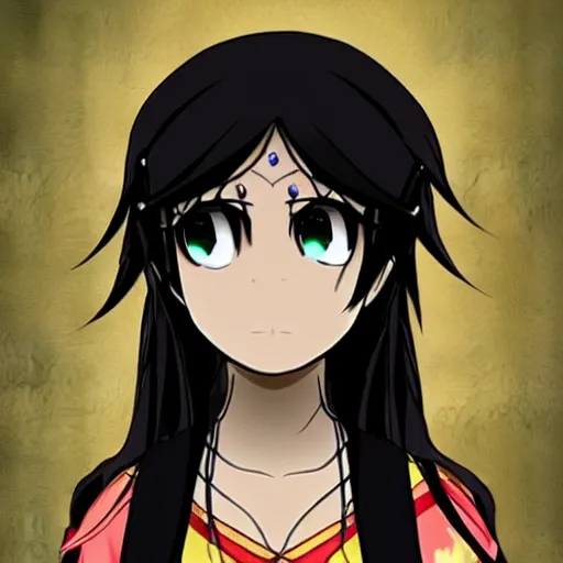 Image similar to a dark nepali woman, anime style