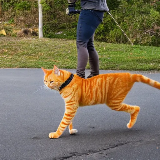 Image similar to orange tabby cat riding a unicycle