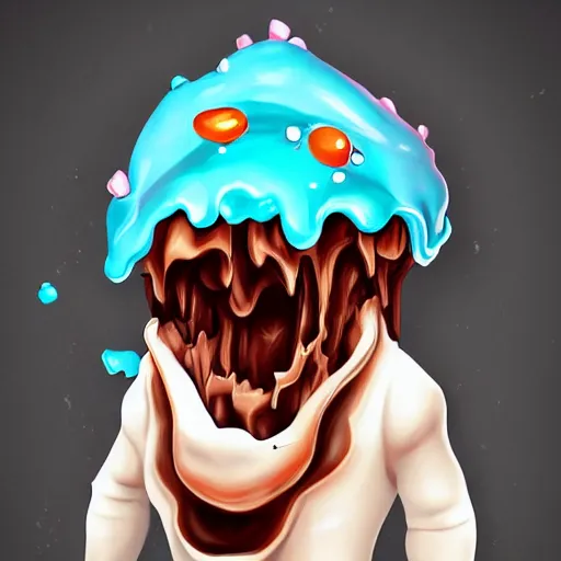 Image similar to creature made out of melting icecream, ominous, trending on artstation