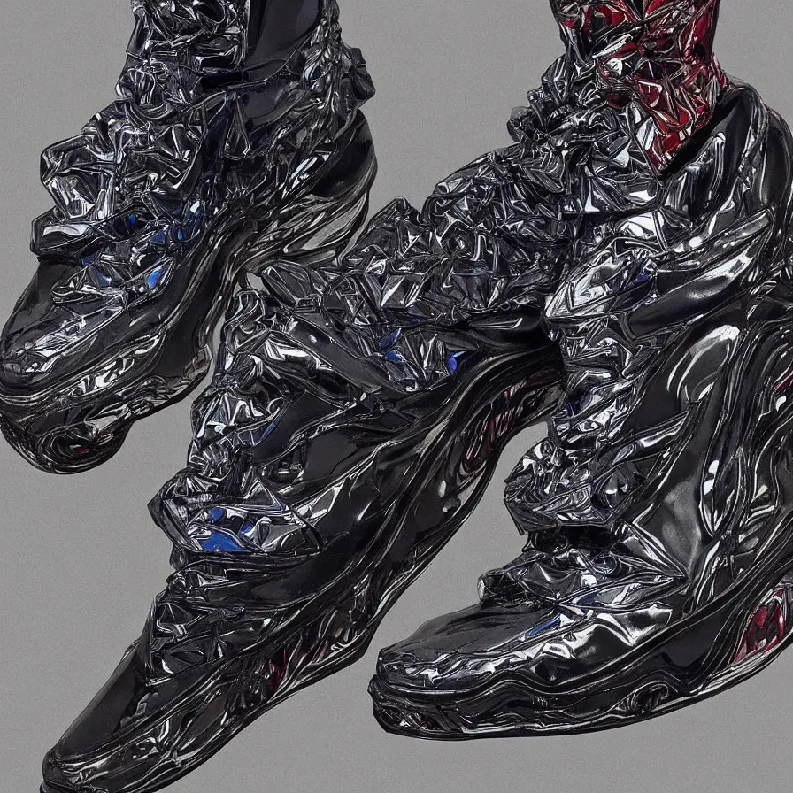 Prompt: futuristic balenciaga sneakers, nft art, highly detailed, hyper realistic, art by todd mcfarlane