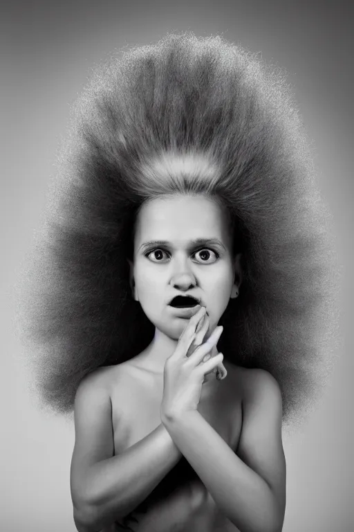 Image similar to studio portrait of girl that looks excactly like lisa simpson, lookalike, spitting image, as if lisa simpson came to life, soft light, black background, fine details, close - up, award winning photo by morten krogvold