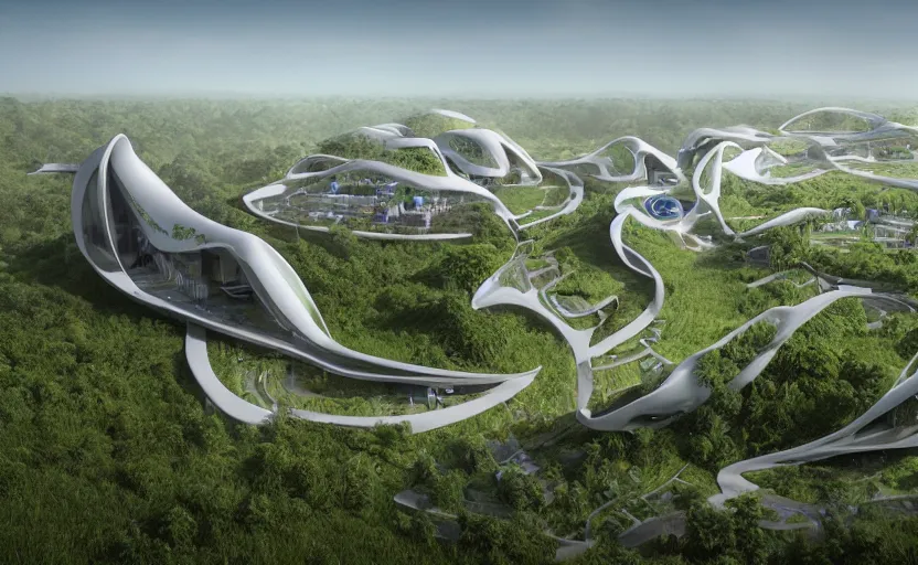 ecotopia regenvillage by Zaha hadid, detailed, octane | Stable ...