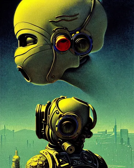 Prompt: cherub overwatch, mask, balaclava, character portrait, portrait, close up, concept art, intricate details, highly detailed, vintage sci - fi poster, retro future, vintage sci - fi art, in the style of chris foss, rodger dean, moebius, michael whelan, and gustave dore