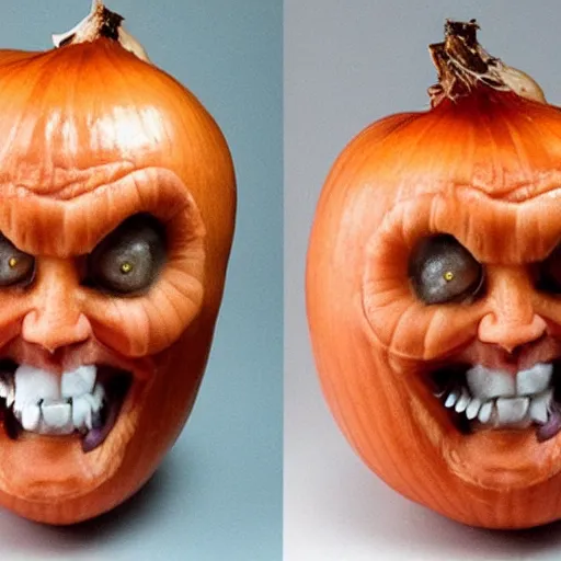Prompt: a jack o onion with willem dafoe's face carved on it, highly detailed