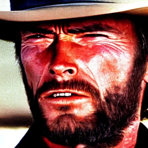 Image similar to clint eastwood squinting at high noon in the style of a clint eastwood movie, the good, the bad and the ugly, clint eastwood, steven seagal, bud spencer, donald trump, glory days, patriotism