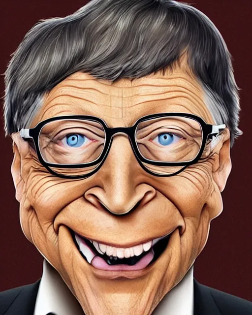 Prompt: a portrait of Bill Gates, highly detailed, grotesque caricature