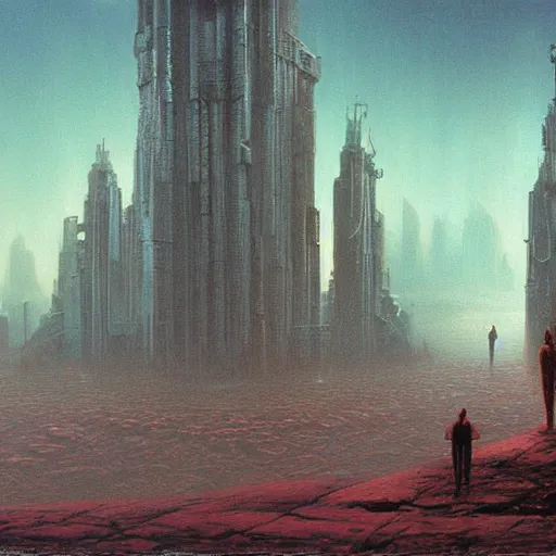 Image similar to highly detailed concept art of alien first contact, cityscape, beksinski style painting