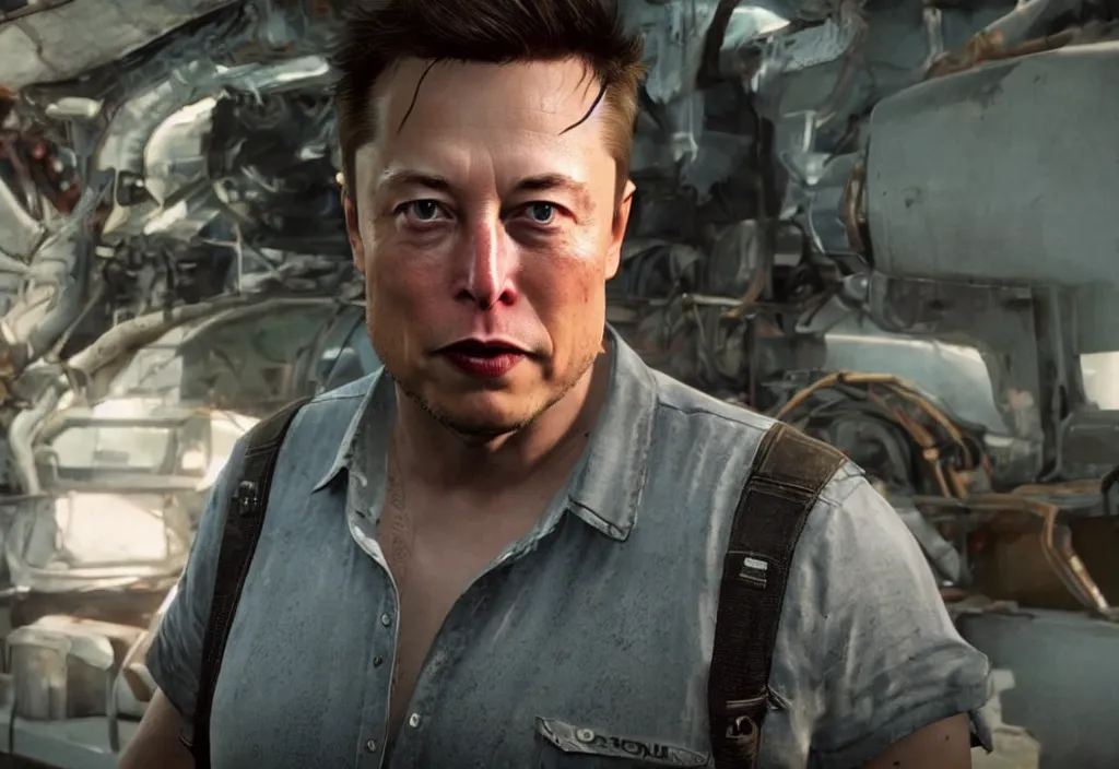 Image similar to a screenshot of elon musk in the video game in the last of us. close up, 3 d rendering. unreal engine. amazing likeness. very detailed.