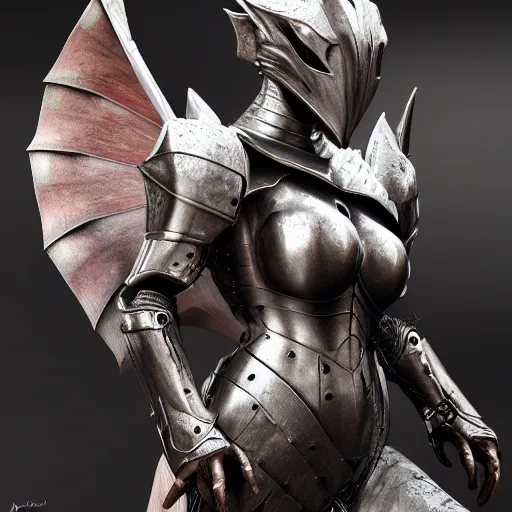 Image similar to highly detailed realistic stunning shot of a beautiful elegant anthropomorphic female dragon knightess doing a majestic pose, armor made of steel, sharp claws and tail, cloak flittering in the wind, high quality, HD octane render, epic cinematography, Artstation, Deviantart, Furaffinity