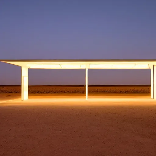 Prompt: bus stop in a desert at night, minimalist architecture, neon lights, james turrel,