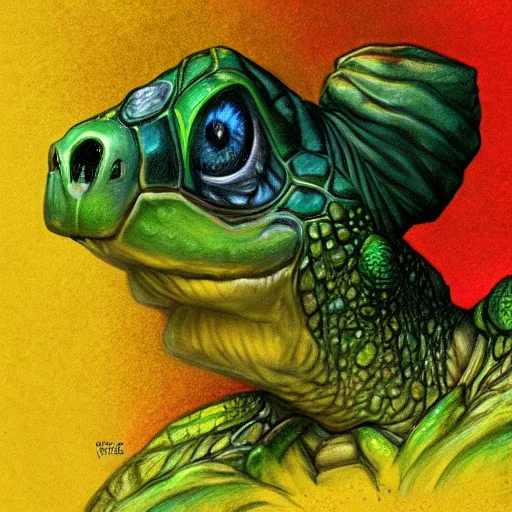 Image similar to a turtle monster ,chalk digital art, fantasy, magic, trending on artstation, ultra detailed, professional illustration by Basil Gogos